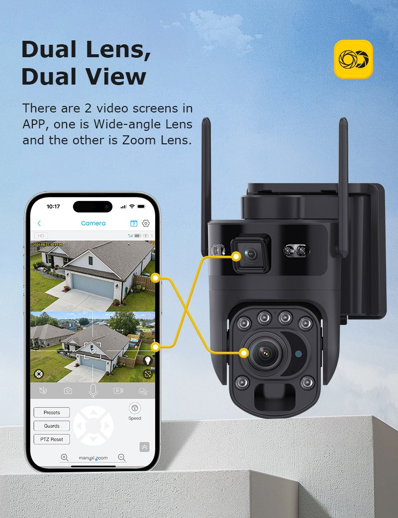 SmartLink 2K +2K Dual‑Lens 4G Solar PTZ Camera (20× Zoom)