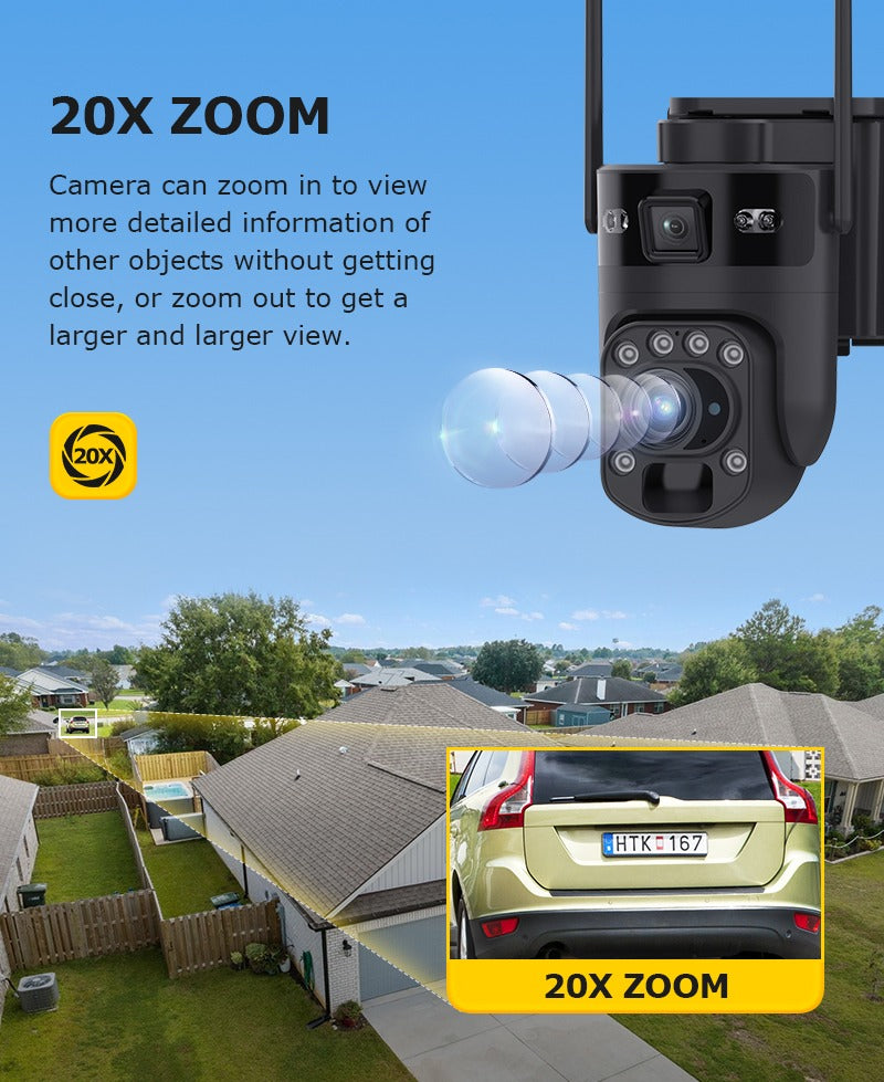 SmartLink 2K +2K Dual‑Lens 4G Solar PTZ Camera (20× Zoom)